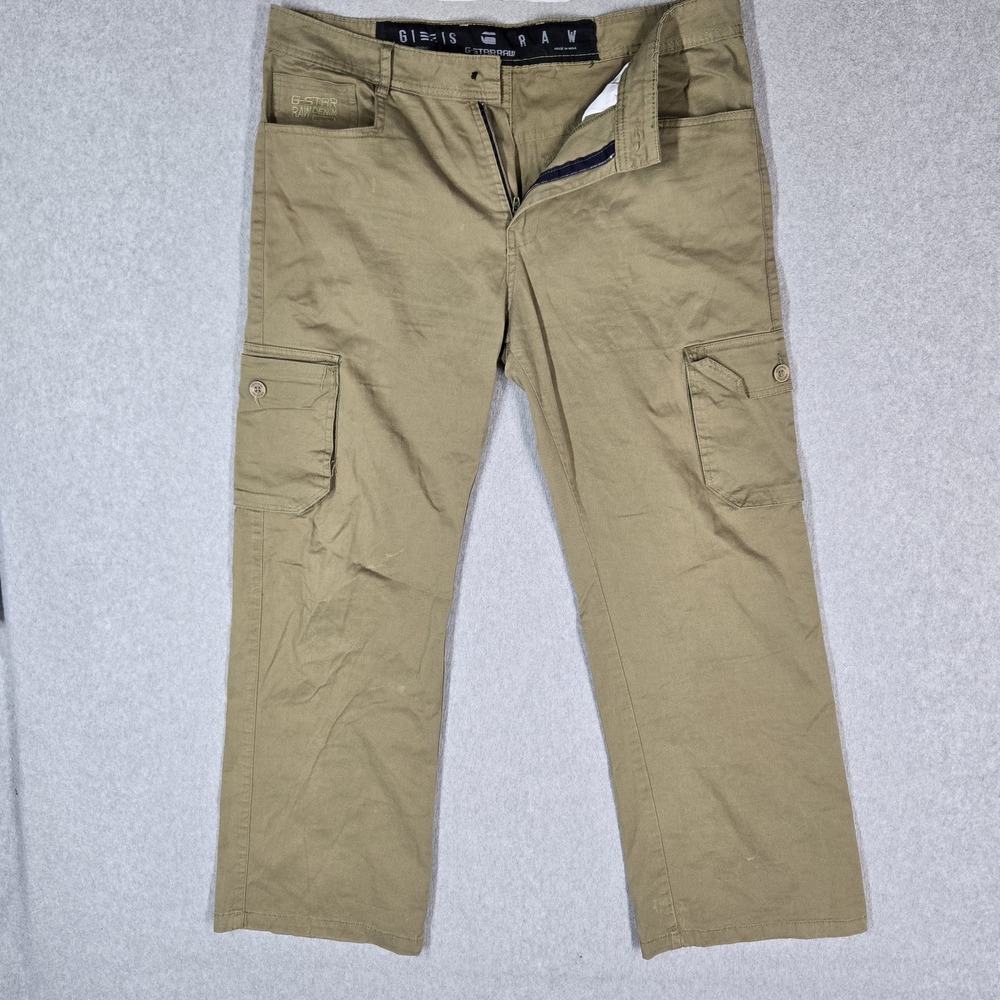 G-Star Raw Men Pants 36 Khaki Cargo Twill 28" Inseam Logo Outdoor READ